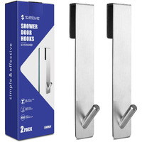 Simtive Extended (7-Inch) Over Door Hooks For Bathroom Frameless Glass Shower Door, Towel Hooks, 2-Pack, Silver