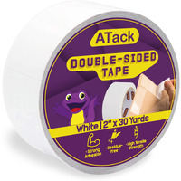 Atack Double-Sided Tape White, 2"" X 30 Yards, Heavy Duty Double Sides Self Sticky Wall Fabric Tape For Wood Templates, Furniture, Leather, Curtains And Craft