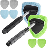 2 Sets Windshield Cleaner Car Window Cleaner Car Window Cleaning Tool Glass Cleaner Wiper With Detachable Handle Microfiber Pads And Spray Bottle Car Cleanser Brush Car Cleaning Set (Blue Green Gray)