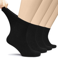Hugh Ugoli Men's Loose Diabetic Ankle Socks Bamboo, Wide, Thin, Seamless Toe And Non-Binding Top, 4 Pairs, Black, Shoe Size: 11-13