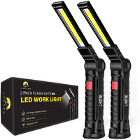 Rechargeable Work Lights, Led Work Light With Magnetic Base & Hanging Hook, 360?Rotate 5 Modes Magnetic Rechargeable Flashlights For Mechanics Car Repair Home, Garage, Emergency, Camping (2 Pack)