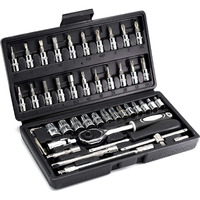 Yufanya 46Pcs 1/4 Inch Drive Socket Set,Metric Ratchet Wrench Set With 4-14Mm Cr-V Sockets,S2 Bits,Extension Bars,Mechanic Tool Kits For Household Auto Repair