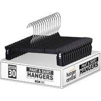 Hanger Central 30 Pack Space Saving Heavy Duty Slim Plastic Pants, Skirts, Shorts Hangers, Ridged Non-Slip With Pinch Clips, 360-Rotating Chrome Swivel Hook, In Black, 10 Inches