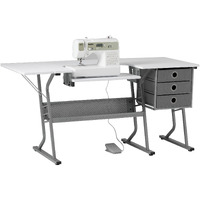 Sew Ready Eclipse Hobby And Sewing Machine Table - White Sewing Table With Gray Storage Drawers + Large Lower Shelf - Can Also Be Used As Computer Desk