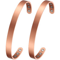 Magenergy Copper Bracelet For Men And Women For Arthritis, 99.9% Pure Copper Magnetic Therapy Bangle With 8Pcs 3500 Gauss Magnets For Joint Pain,6.8"" Adjustable Jewelry Gift(2Pcs)
