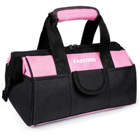 Fastors Pink Tool Bag For Women With 13-Inch Wide Mouth Double Zippers,Tool Bag With 8 Pockets Outside And 2 Pockets Inside(Pink)
