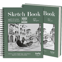 Sketch Book 9X12 Inch - Pack Of 2 (Total 200 Sheets) Spiral Bound Sketchbook, 68 Lb/100Gsm Artist Sketch Pad, 100 Sheets Each, Durable Acid Free Drawing Paper, Ideal For Adults & Teens