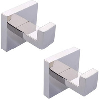 Tastos Bath Towel Hooks Premium Stainless Steel Robe Coat And Clothes Hook, Heavy Duty Square Wall Mounted Modern Hook For Bathroom & Kitchen, Polished Chrome Finish, 2Pack