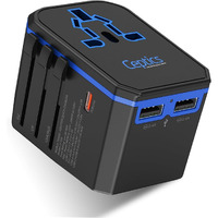 Ceptics International Power Adapter, World Travel Usb Type C Qc 3.0 18W Pd Plug Adaptor Kit - 3 Usb Ports Wall Charger Type I C G A Outlets 110V 220V A/C - 5V D/C - Eu Euro Us Uk - All In One
