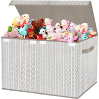 Veronly Toy Box Chest Organizer Bins For Boys Girls Kids, Large Collapsible Fabric Storage Container With Flip-Top Lid & Handles For Clothes,Blanket,Nursery,Playroom,Bedroom,Tree Branch Pattern (Gray)