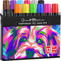 Jim&Gloria Washable Pet Fur Paint Dye For Your Pets Temporary Colors Hair Painting Pens Grooming Boy And Girl Dog Accessories Kit Farm Animal Marking Markers For Cattle Horses Livestock - Set Of 12