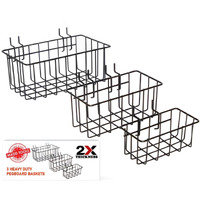 Heavy Duty Peg Board Hook Baskets For  Pegboard Holes, Set Of 3 Black Wire Baskets, Extra Thick Metal Fit Snugly In Pegboards With  Inch Holes,  Peg Board Organizer Accessories For Tools And More