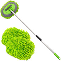 Anngrowy 62"" Microfiber Car Wash Brush Mop Kit Mitt Sponge With Long Handle Car Cleaning Supplies Kit Duster Washing Car Tools Accessories, 1 Chenille Scratch-Free Replacement Head Aluminum Alloy Pole