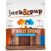 Jack&Pup 6 Inch Bully Sticks For Medium Dogs  Thick Odor Free Bully Sticks Long Lasting  All Natural, 100% Beef Pizzle Sticks (Thick 5, Pack)