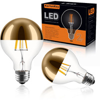 Karlunkoy Half Chrome Light Bulb 6W (60W Equivalent) Dimmable Led Edison Bulb G80/G25 Globe Shape Decorative Led Bulb Half Gold Reflected Light 2700K Soft White E26 Base Pack Of 2