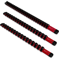3Pc Set Socket Holder Rails 1/2-Inch, 3/8-Inch & 1/4-Inch Drive Aluminum Socket Organizer  Professional Quality Socket Holder Red  Olsa Tools Part 1009