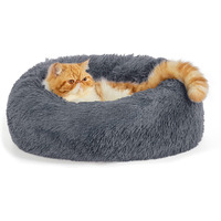 Bedsure Calming Cat Beds For Indoor Cats - Small Cat Bed Washable 20 Inches, Anti-Slip Round Fluffy Plush Faux Fur Pet Bed, Fits Up To 15 Lbs Pets, Dark Grey