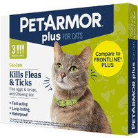 Petarmor Plus For Cats, Flea & Tick Prevention For Cats Over 1.5 Lbs, Waterproof And Fast-Acting Topical Flea And Tick Medication, 3 Month Of Treatment, 3 Count