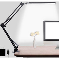 Led Desk Lamp, Adjustable Swing Arm Lamp With Clamp, Eye-Caring Reading Light, 10 Brightness Levels, 3 Lighting Modes, Memory Function Lamps For Home Office Adapter (Black)
