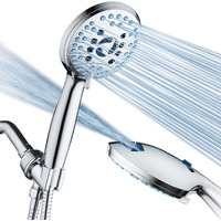 Aquacare High Pressure 8-Mode Handheld Shower Head - Anti-Clog Nozzles, Built-In Power Wash To Clean Tub, Tile & Pets, Extra Long 6 Ft. Stainless Steel Hose, Wall & Overhead Brackets - 1.8 Gpm
