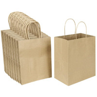 Oikss 100 Pack 8X4.75X10 Inch Medium Plain Natural Paper Bags With Handles Bulk, Kraft Bags For Birthday Party Favors Grocery Retail Shopping Business Goody Craft Gift Bags Sacks (Brown 100 Pcs Count)