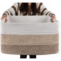 Oiahomy Large Rectangle Blanket Basket, Woven Nursery Cotton Rope Baskets For Storage, Living Room, Toy Organizing With Handle-22X17X12-Gradient Yellow