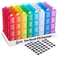 Caidre Monthly Pill Organizer 4 Times A Day, One Month Pill Organizer, Monthly Pill Box Organizer With 32 Daily Compartments For Fish Oil, Vitamins, Supplements And Medications, 31 Day Pill Case