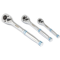Neiko 03000A 3 Piece Quick Release Ratchets, Ratchet Wrench Set, 1/4 3/8 & 1/2"" Drive Ratchet Wrench, 3.6 Degree Swing, 100 Tooth Socket Wrench, Cr-Mo Gear W/ Polished Cr-V Handle, Small Ratchet Set