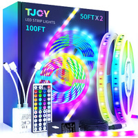 Tjoy 100 Ft Led Strip Lights With 44 Key Remote, Multi-Color Rgb Smd5050 Led Lights, 12 Volt Color Changing Led Light Strip For Bedroom,Room,Tv,Diy Decor(44 Key Remote Control +50 Ft X2+Indoor Only)