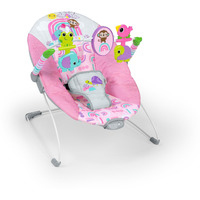 Bright Starts Pink Paradise Portable Baby Bouncer With Vibrating Infant Seat And -Toy Bar, Max Weight 20 Lbs., Age 0-6 Months