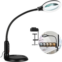 Tomsoo 5X Magnifying Glass With Light And Clamp, 5 Color Modes Stepless Dimmable Lighted Magnifier With Stand, Flexible Gooseneck Led Desk Lamp Hands Free For Craft Reading Painting Hobby Close Work