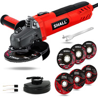 Shall Angle Grinder Tool 7.5Amp 4-1/2 Inch Grinders Power Tools, Electric Metal Grinder 12000 Rpm With 2 Safety Guards, 3 Cutting Wheels, 3 Flap Discs, Non-Slip Handle And Carbon Brush For Metal, Wood
