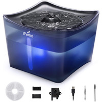 Ipettie Kamino Pet Water Fountain, 101Oz/3L, Ultra-Quiet Automatic Cat Water Dispenser With Led Light & Water Level Window, Auto Power Off Usb Pump & Dual Filters For Cats And Dogs, Translucent Blue
