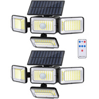 Mokot Solar Outdoor Lights, Ip65 Waterproof Motion Sensor Outdoor Lights With Remote Control, 4 Heads Solar Flood Wall Lights For Outside Yard Pack Of 2
