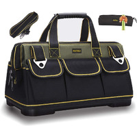Fastech 20-Inch Wide Mouth Tool Bag With Water Proof Molded Base,Wide Mouth Tool Tote Bag,Waterproof Tool Organizer Bag For Men With Adjustable Shoulder Strap (20 Inch)