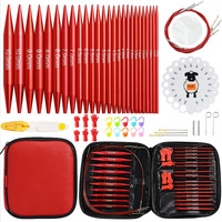 Looen 37Pcs Aluminum Circular Knitting Needles Set With Ergonomic Handles,13 Size Interchangeable Crochet Needles With Storage Case For Small Project (Style 1 New Red)