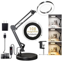 Magnifying Glass With Light And Stand, 10X Magnifying Lamp, 2-In-1 Led Lighted Desk Magnifier With Light, Craft Light Lamp With 3 Color Modes For Close Work Reading Repair Crafts