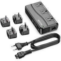 Bestek Universal Travel Adapter 100-220V To 110V Voltage Converter 250W With 6A 4-Port Usb Charging 3 Ac Sockets And Eu/Uk/Au/Us/India Worldwide Plug Adapter (Black)