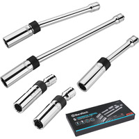 Duratech 5Pc Magnetic Swivel Spark Plug Socket Set-Includes 5/8-Inch, 9/16-Inch, 14Mm Sockets & 3/8-Inch Drive With 6-Point And 12-Point, Magnetic Core, Cr-V Steel