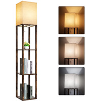 Runtop Floor Lamp With Shelves, Modern Shelf Lamp For Display Storage, 3 Color Temperature Wood Narrow Standing Corner Lamp With 8W Bulb For Living Room, Bedroom, Office(Brown)