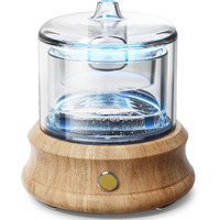 Lecdura Glass Essential Oil Diffuser Humidifier - 80Ml Plastic Free, Glass Reservoir, Natural Wood Base, Ultrasonic Cool Mist Aroma Diffusers With Auto-Off 7 Color Light For Home Office Bedroom Gift