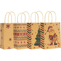 24 Pcs Small Christmas Gift Bags With Handles, 4 Designs Christmas Kraft Paper Bags For Holiday Paper Gift Bags, Christmas Goody Bags, Xmas Gift Bags, Classrooms And Party Favors (5.8 X 3.2 X 8.25 "")