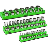 Ares 60037-3-Piece Sae Magnetic Socket Organizers Set - Green - Includes 1/4 In, 3/8 In, 1/2 In Socket Holders - Holds 68 Standard (Shallow) And Deep Sockets - Also Available In Red