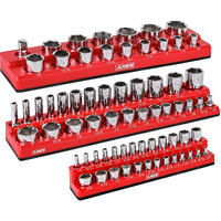 Ares 60035-3-Piece Set Sae Magnetic Socket Organizers - Red -Includes 1/4 In, 3/8 In, 1/2 In Socket Holders - Holds 68 Standard (Shallow) And Deep Sockets - Also Available In Green