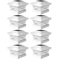 Davinci Lighting Renaissance Solar Outdoor Post Cap Lights - Includes Bases For 4X4 5X5 6X6 Posts - Bright Led Light - Pearl White (8 Pack)