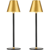 Modern Led Cordlesstable Lamp,4000Mah Rechargeable Battery Desk Lamp,3 Level Brightness Kitchen Light, Portable,Minimalist Design, For Couple Dinner/Coffee Table/Restaurant/Bedroom(Gold&Black 2Pack)
