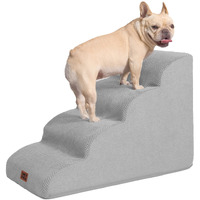 Eheyciga Curved Dog Stairs Ramp For High Beds 19.7 "" H, 4-Step Dog Steps For Small Dogs And Cats, Pet Stairs For High Bed Climbing, Non-Slip Balanced Pet Step Indoor, Light Grey