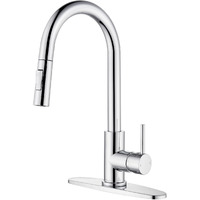 Tohlar Chrome Kitchen Faucets With Pull Down Sprayer, Single Handle Kitchen Sink Faucet Modern Staninless Steel Kitchen Faucet With Deck Plate