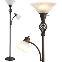 Gyrovu Torchiere Floor Lamp For Living Room, Led Standing Reading Light For Bedroom With Glass Shade For Living Room Corner Bedroom Home Office,Bulbs Included