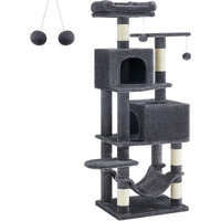 Feandrea Cat Tree, 61-Inch Cat Tower For Indoor Cats, Plush Multi-Level Cat Condo With 5 Scratching Posts, 2 Perches, 2 Caves, Hammock, 2 Pompoms, Smoky Gray Upct192G01